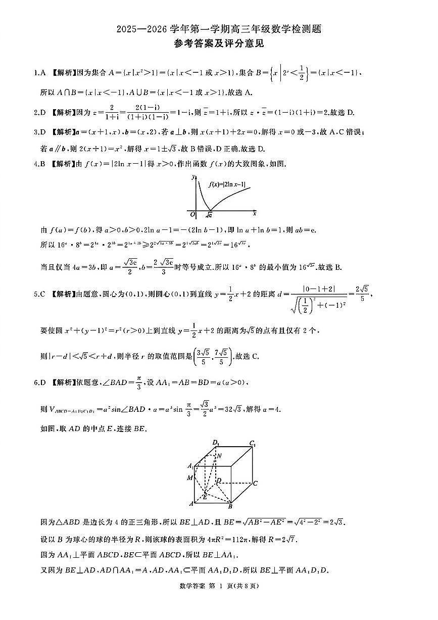 NT名校联合体2025-2026学年高三上学期1月月考数学答案第1页