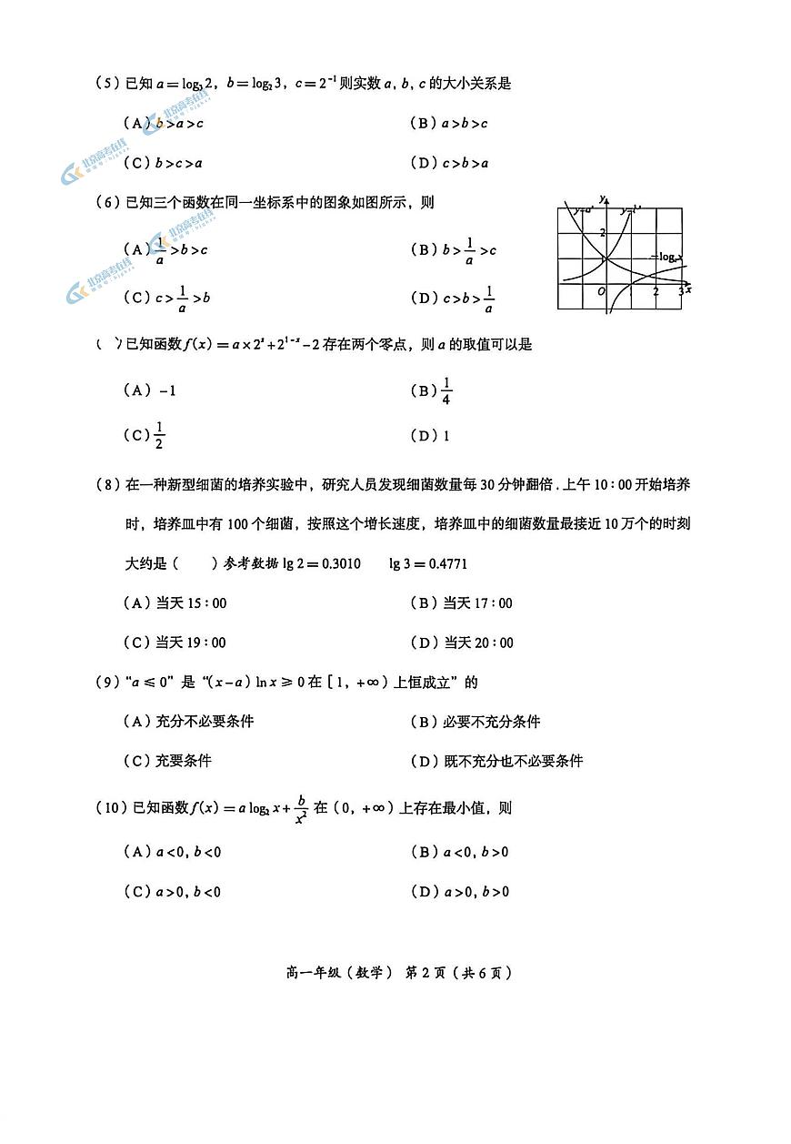 2026北京海淀高一（上）期末数学试卷   有答案第2页
