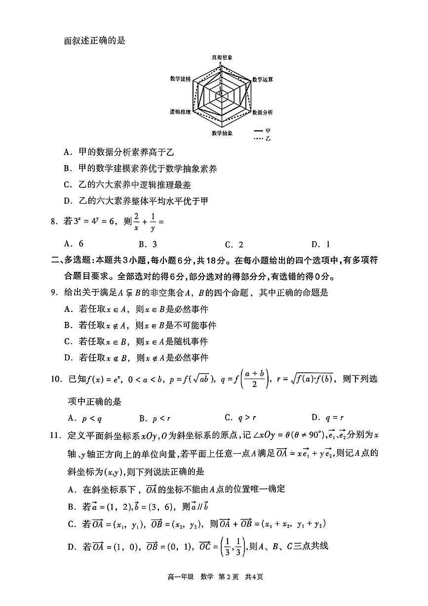 内蒙古呼和浩特市2025-2026学年高一上学期期末考试数学试题第2页