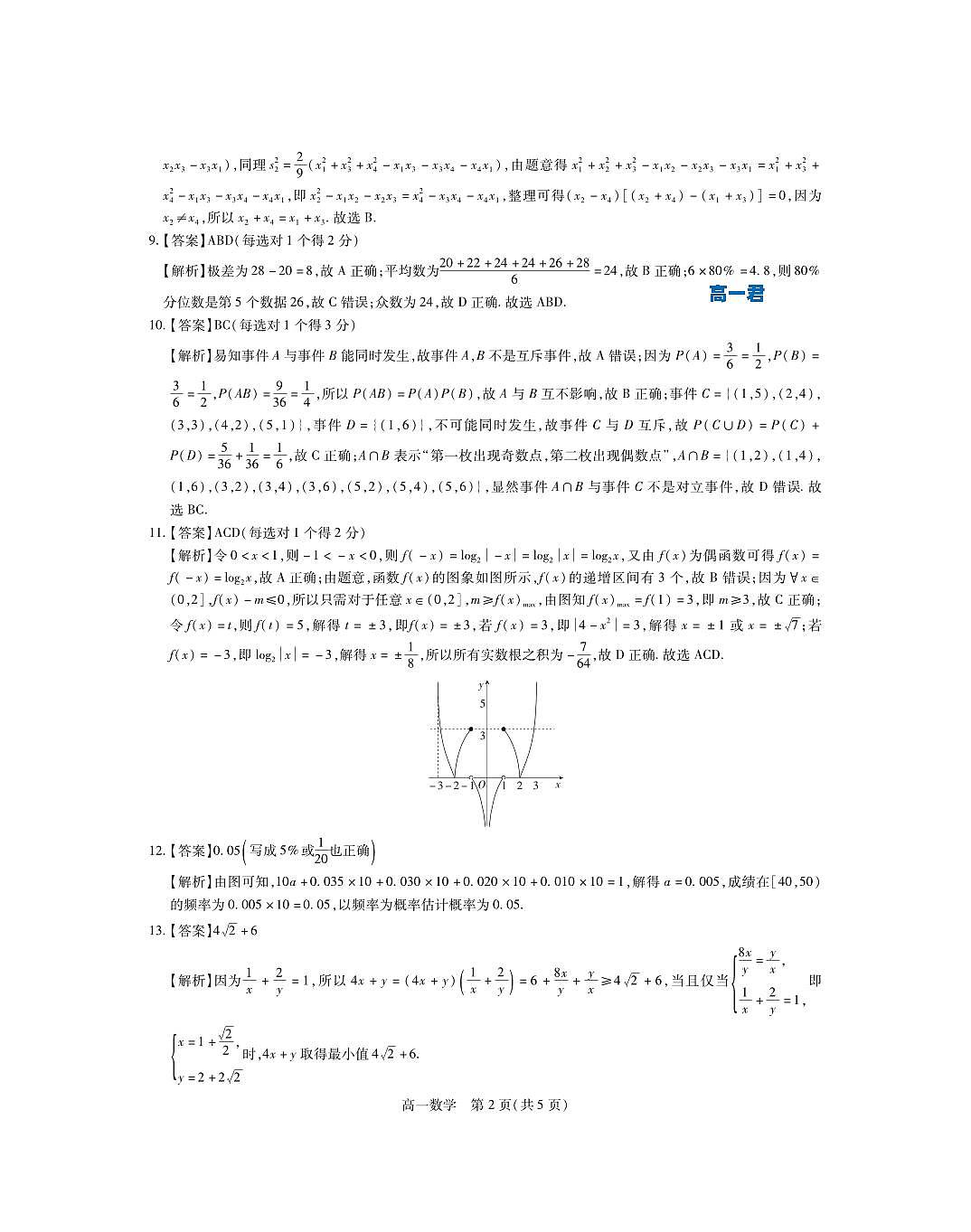 【数学答案】2024-2025年1月高一期末·数学试题答案第2页