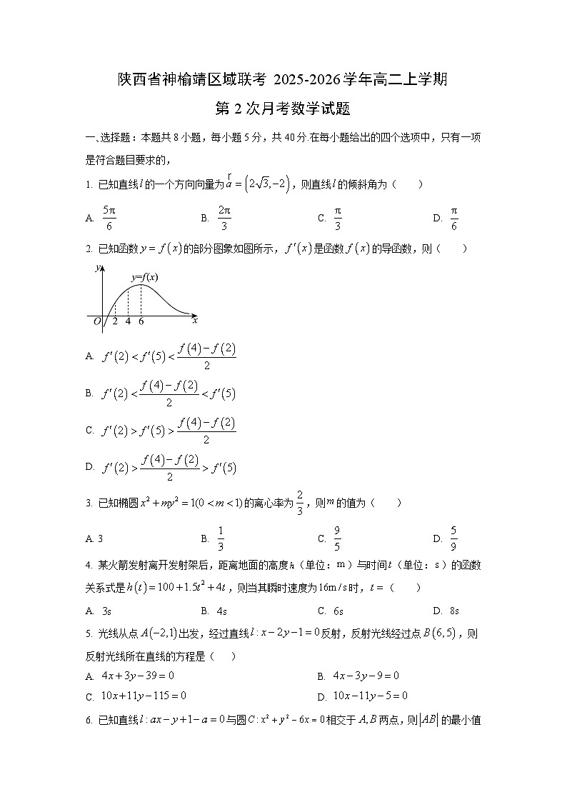 2025-2026学年陕西省神榆靖区域联考高二上学期第2次月考数学试卷（学生版）第1页