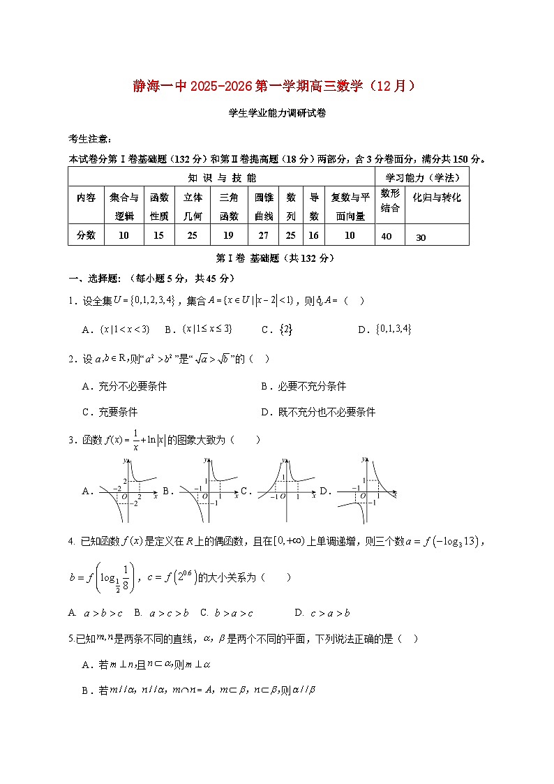 天津市静海区第一中学2025--2026学年高三上册12月月考数学【附答案】第1页