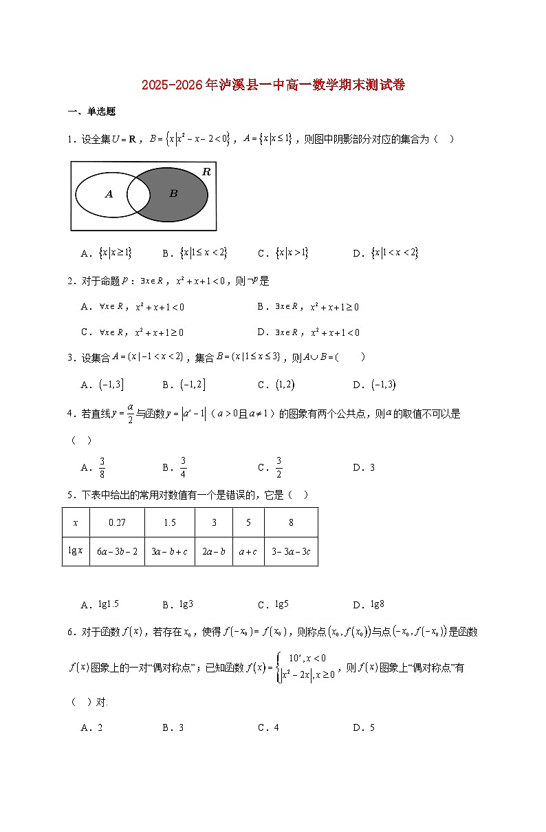 湖南省湘西州泸溪县第一中学2025--2026学年高一上册期末测试数学试题【附答案】第1页