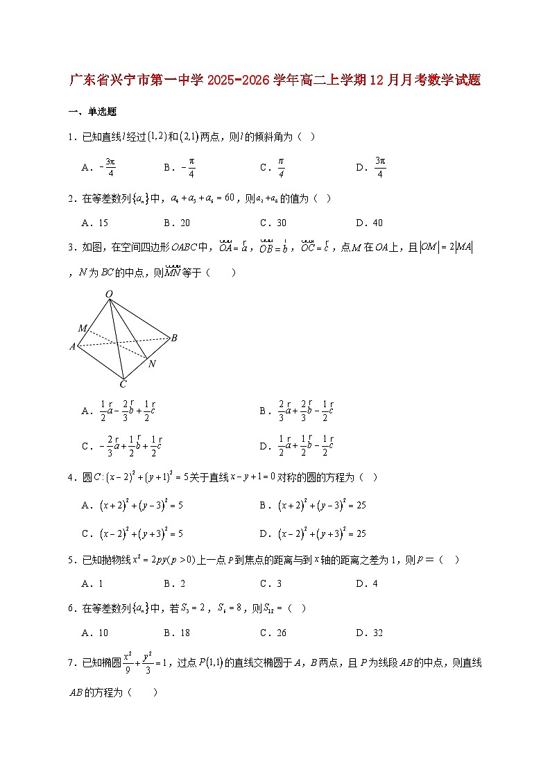 广东省兴宁市第一中学2025_2026学年高二上学期12月月考数学试题 [含答案]第1页