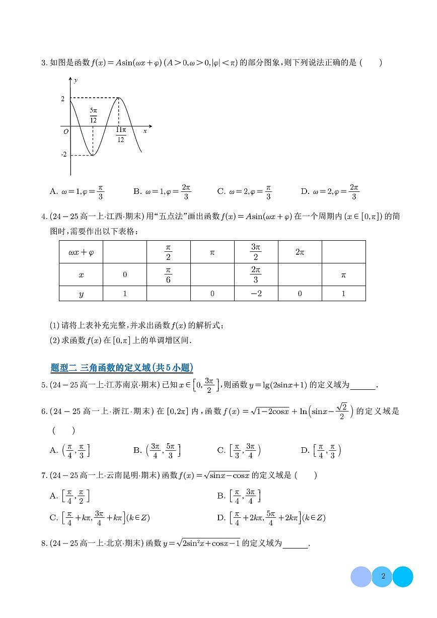 2025-2026学年高一数学上学期期末专项训练 三角函数的图像与性质12类题型（含答案解析）第2页