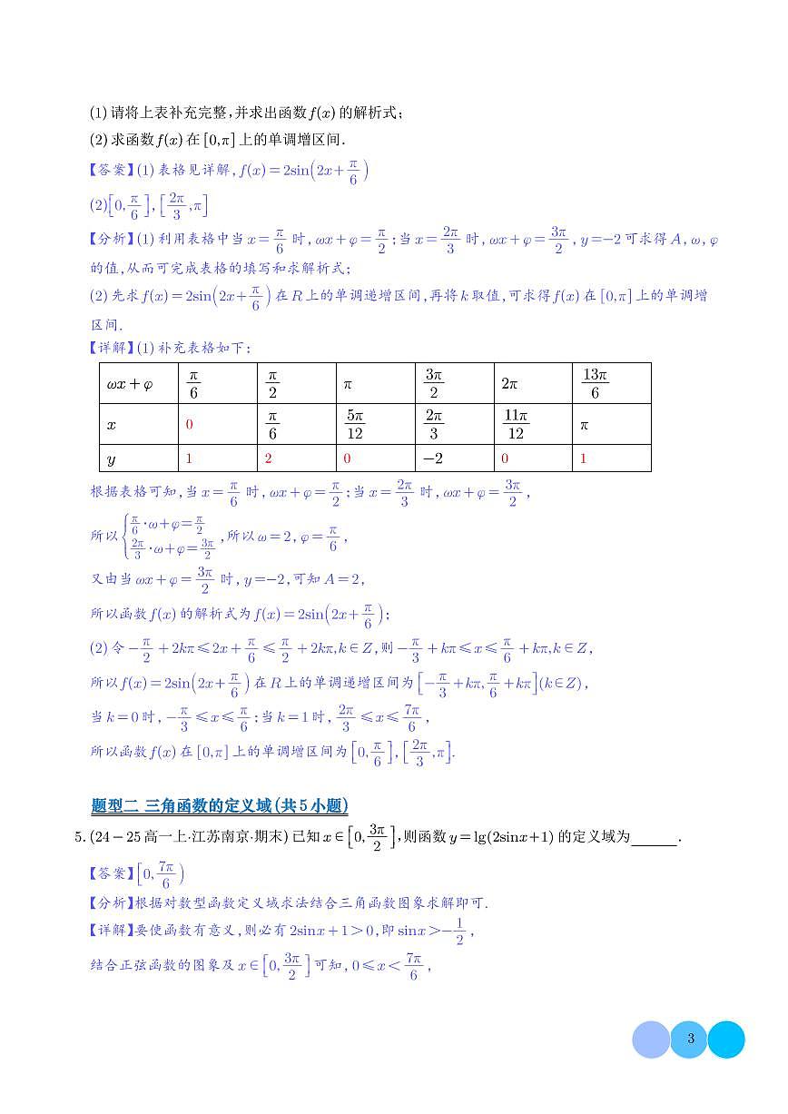 三角函数的图像与性质12类题型--高一数学期末专项训练（解析版）第3页