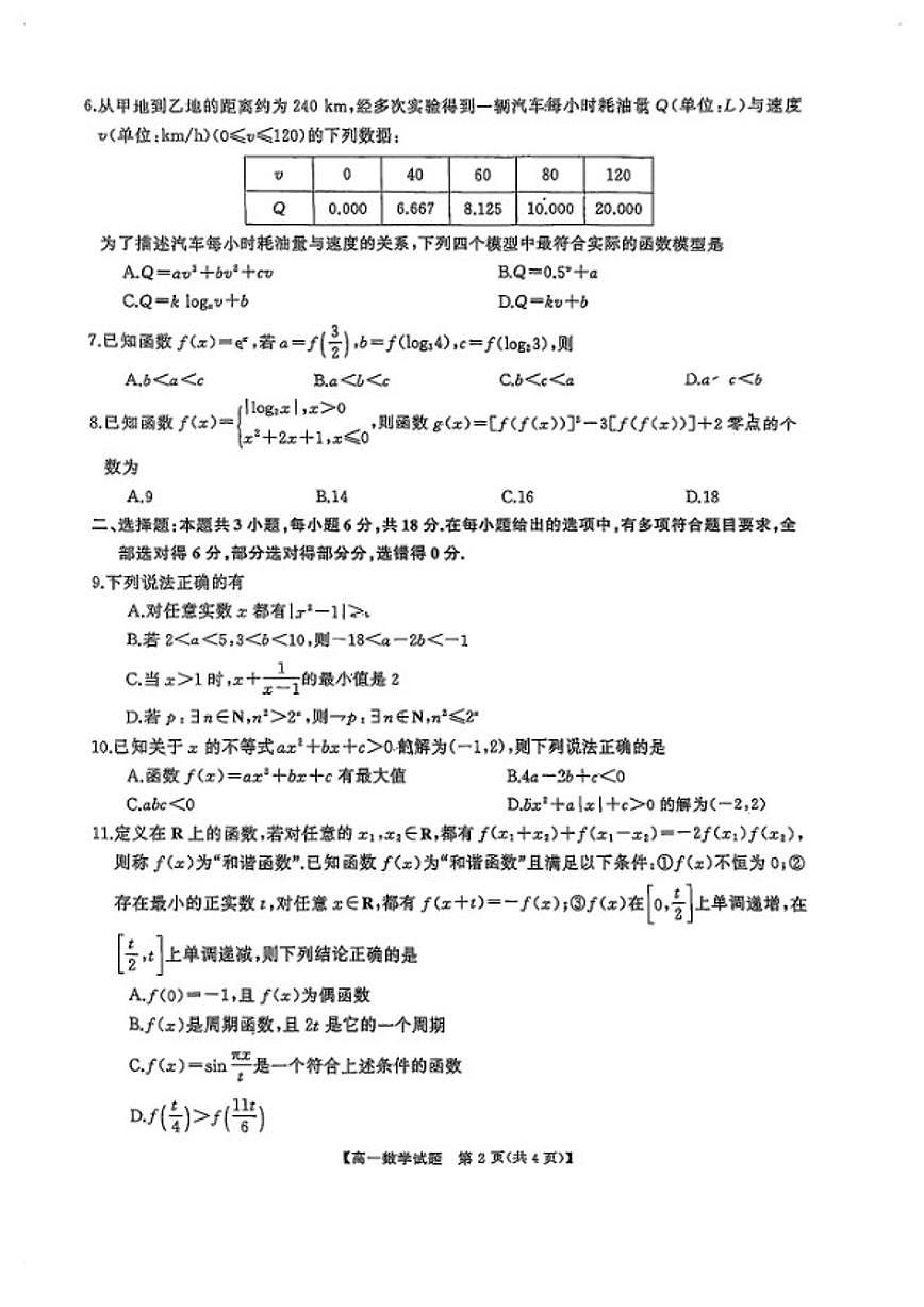 2025-2026学年湖南多校高一数学上学期期末试卷（含解析）第2页