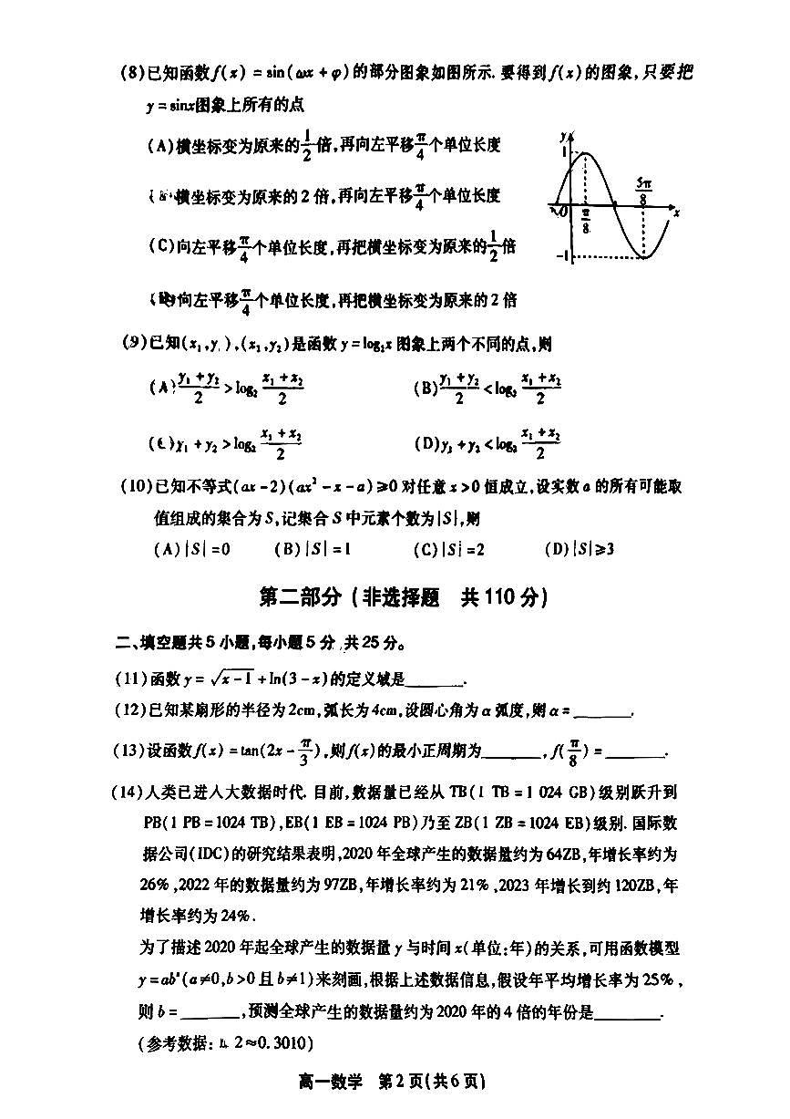2026北京丰台高一（上）期末数学试卷   无答案第2页