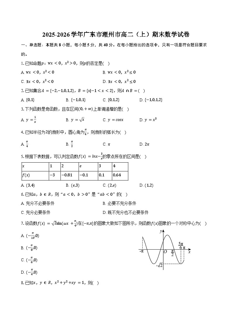 2025-2026学年广东市潮州市高二（上）期末数学试卷（含答案）第1页