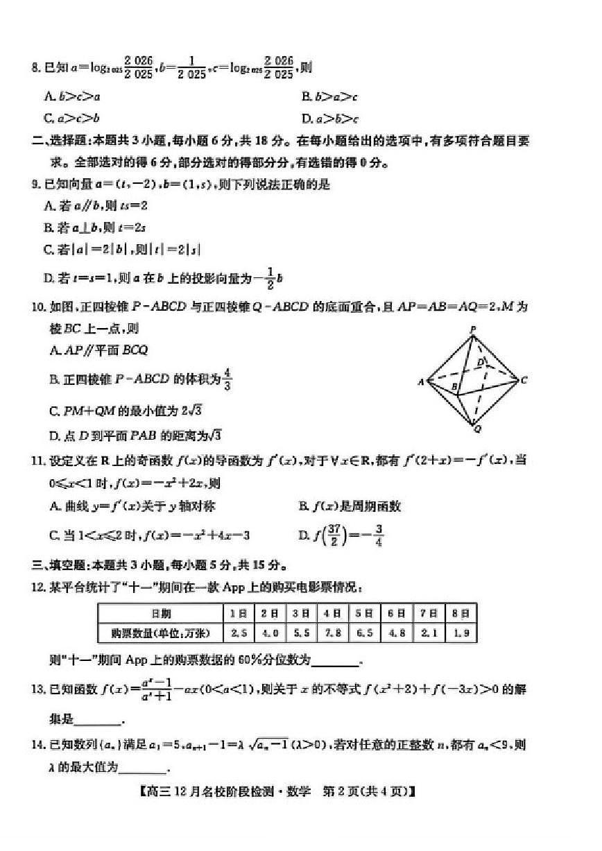 安徽省耀正优2026届高三上学期12月名校阶段检测数学试题（含答案）第2页