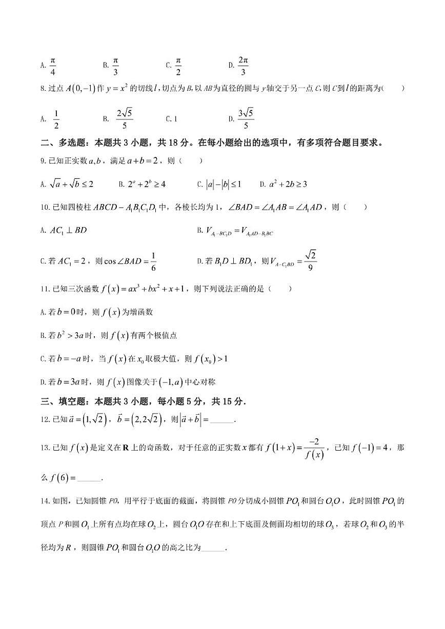 重庆市大一联盟2026届高三上学期12月联考数学试卷（含解析）第2页