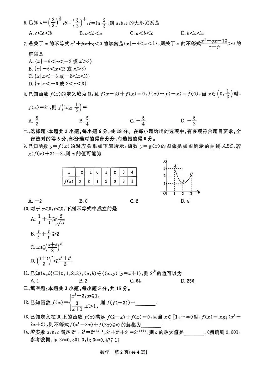 辽宁省名校联盟2025-2026学年第一学期高一数学2025年12月联合考试试卷_(含解析_)第2页