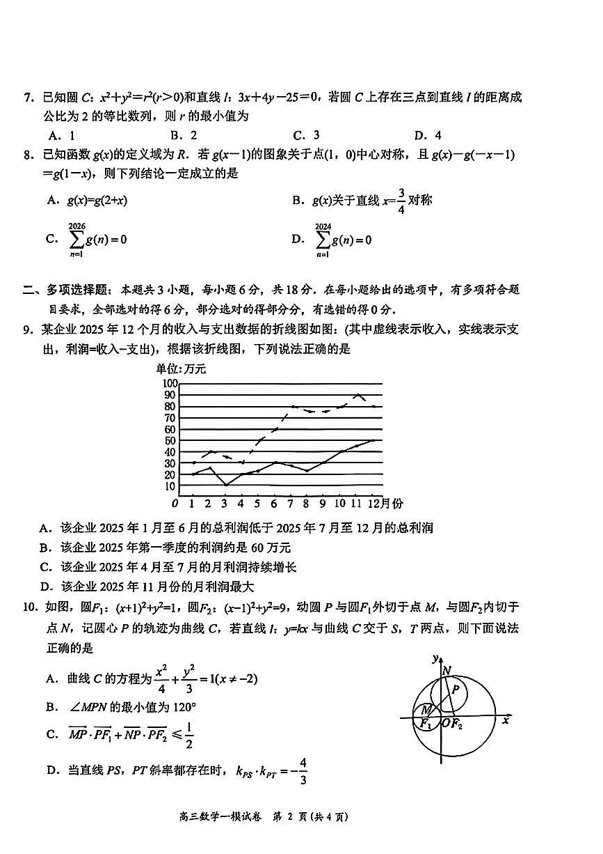 湖南省岳阳市2026届高三年级教学质量监测(一)试卷及答案第2页