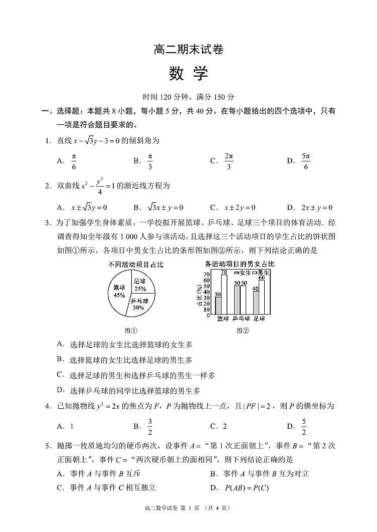 四川省蓉城名校联盟2027届高二上学期期末考试数学第1页
