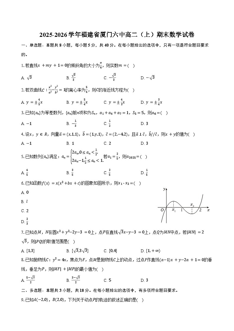2025-2026学年福建省厦门六中高二（上）期末数学试卷（含答案）第1页