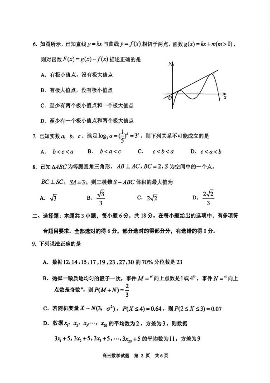 2025-2026学年山东省日照市上学期期末高三数学试卷（含答案）第2页