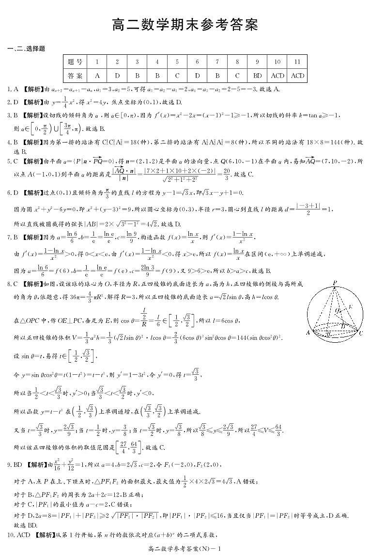 长郡中学2025-2026高二上学期期末考试数学试卷答案第1页