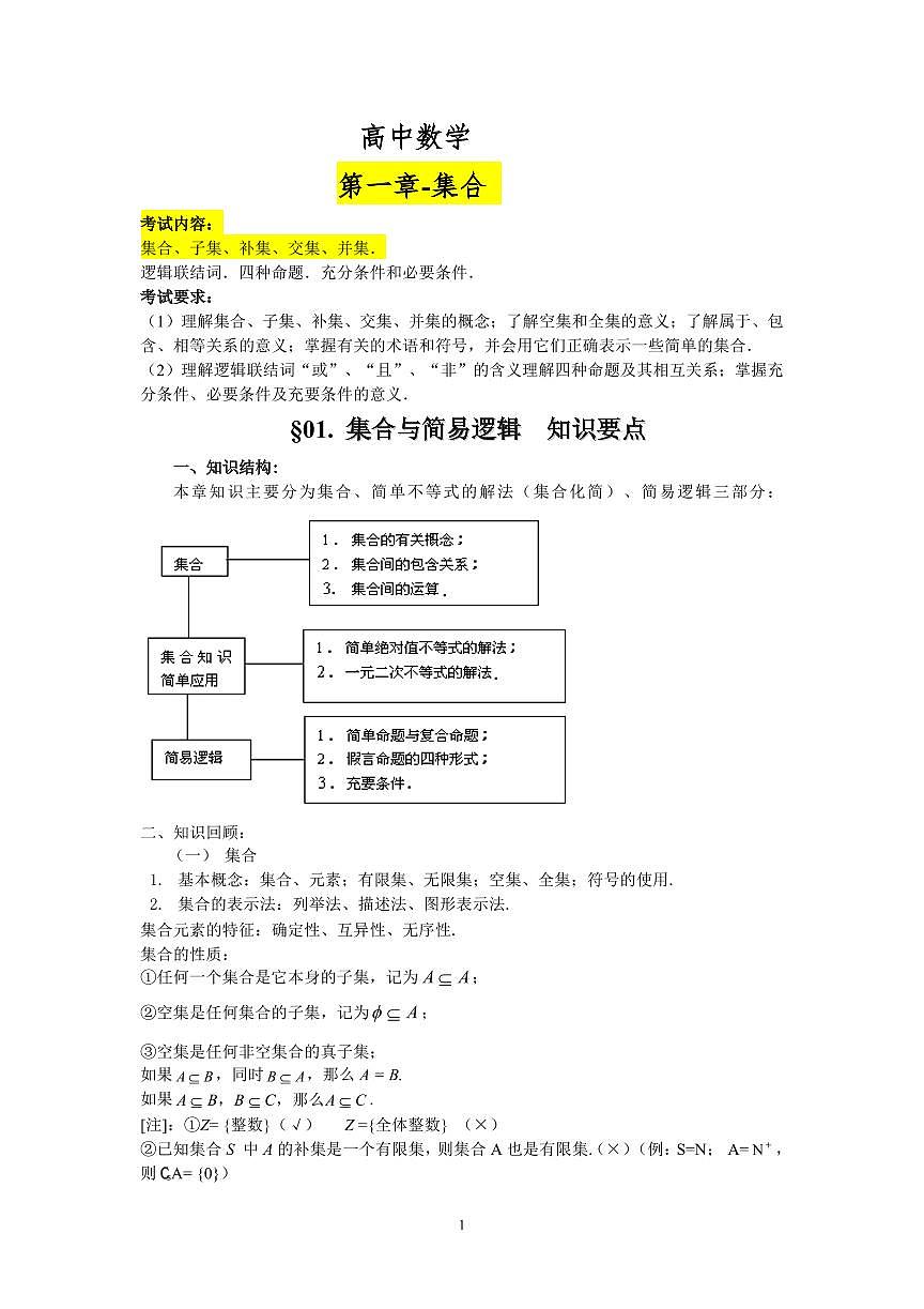 高考数学知识点总结(全而精-一轮复习必备)（共79页）第1页
