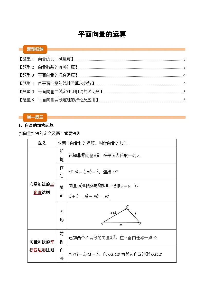 平面向量的运算（原卷版）第1页