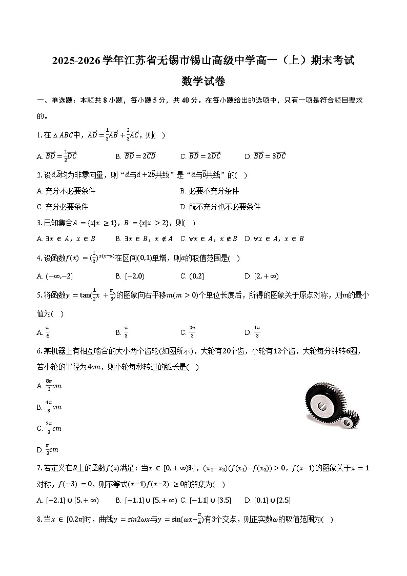2025-2026学年江苏省无锡市锡山高级中学高一（上）期末数学试卷（含答案）第1页