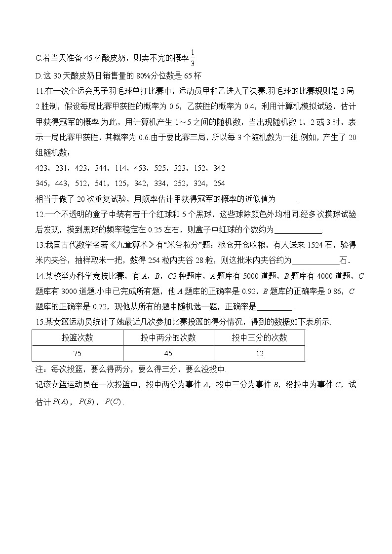 10.3 频率与概率——高一数学人教A版（2019）必修 第二册 同步课时作业第3页