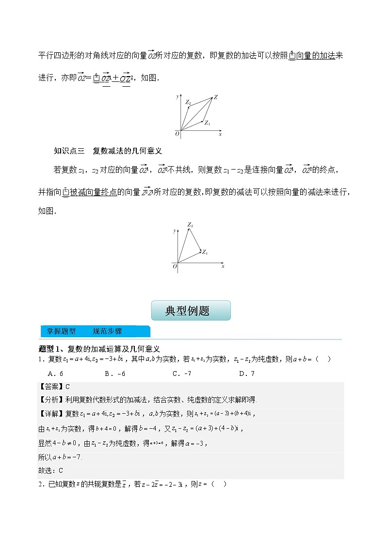 7.2.1 复数的加、减运算及其几何意义（学案）高一数学人教A版（2019）必修 第二册第2页
