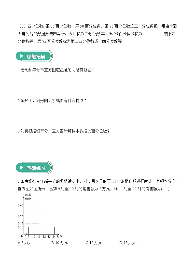 9.2.1 总体取值规律的估计+9.2.2 总体百分位数的估计——高一数学人教A版（2019）必修 第二册  课前导学 学案第2页