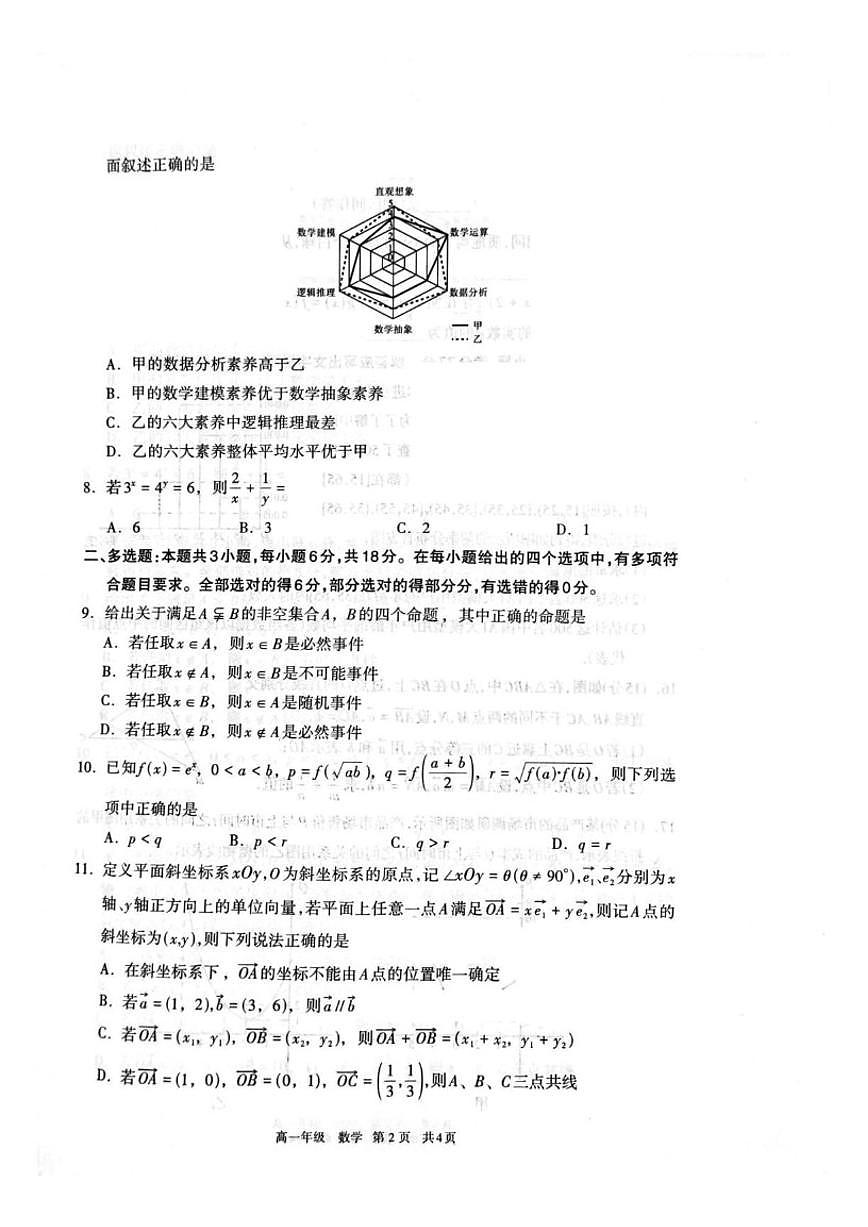 2025-2026学年内蒙古呼和浩特市高一上学期期末考试数学_(含答案_)试题第2页