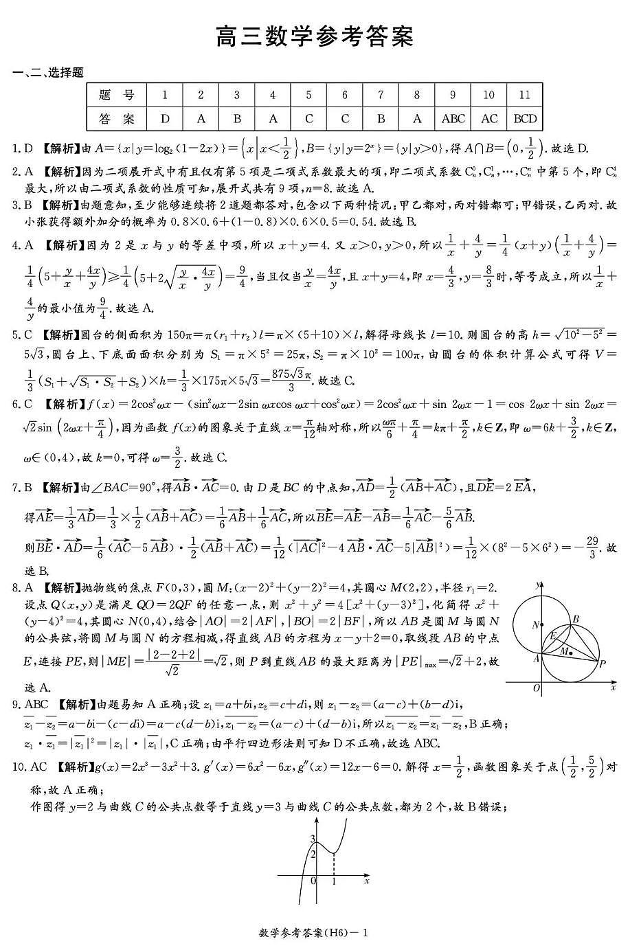 雅礼中学2026届高三月考试卷（六）数学答案第1页