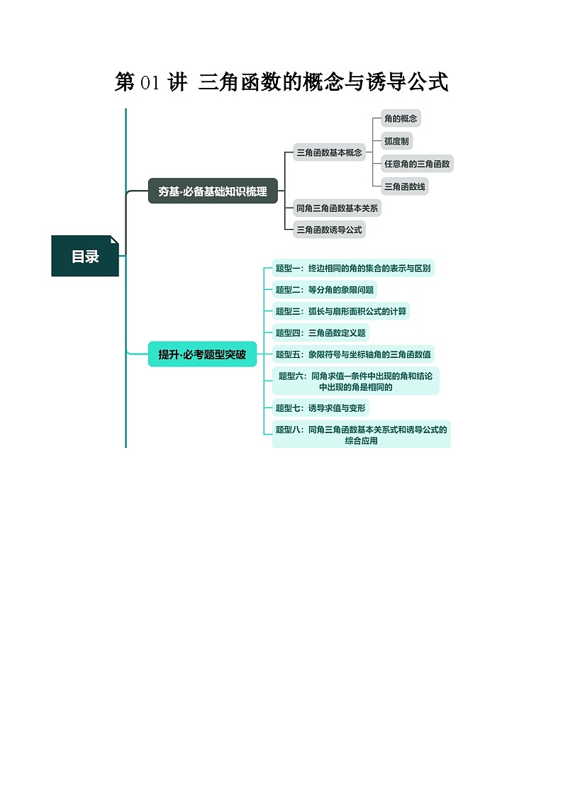 （辅导班）2027年高考数学一轮复习精讲精练 第3章 第01讲 三角函数的概念与诱导公式 讲义+随堂检测（原卷版）第1页