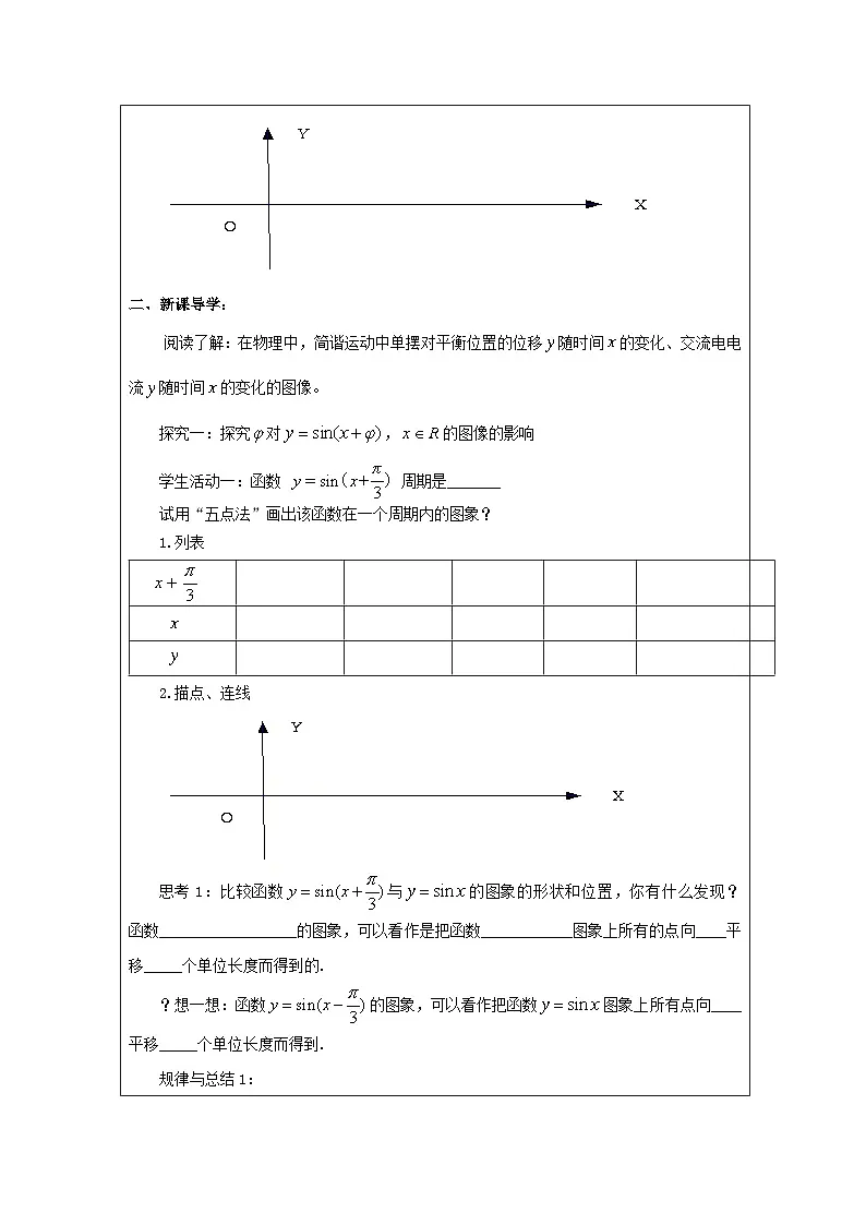 人教A版（2019）高中数学必修第一册 5.6.2 函数y=Asin(Ψx+∂)的图象 教案（表格式）第2页