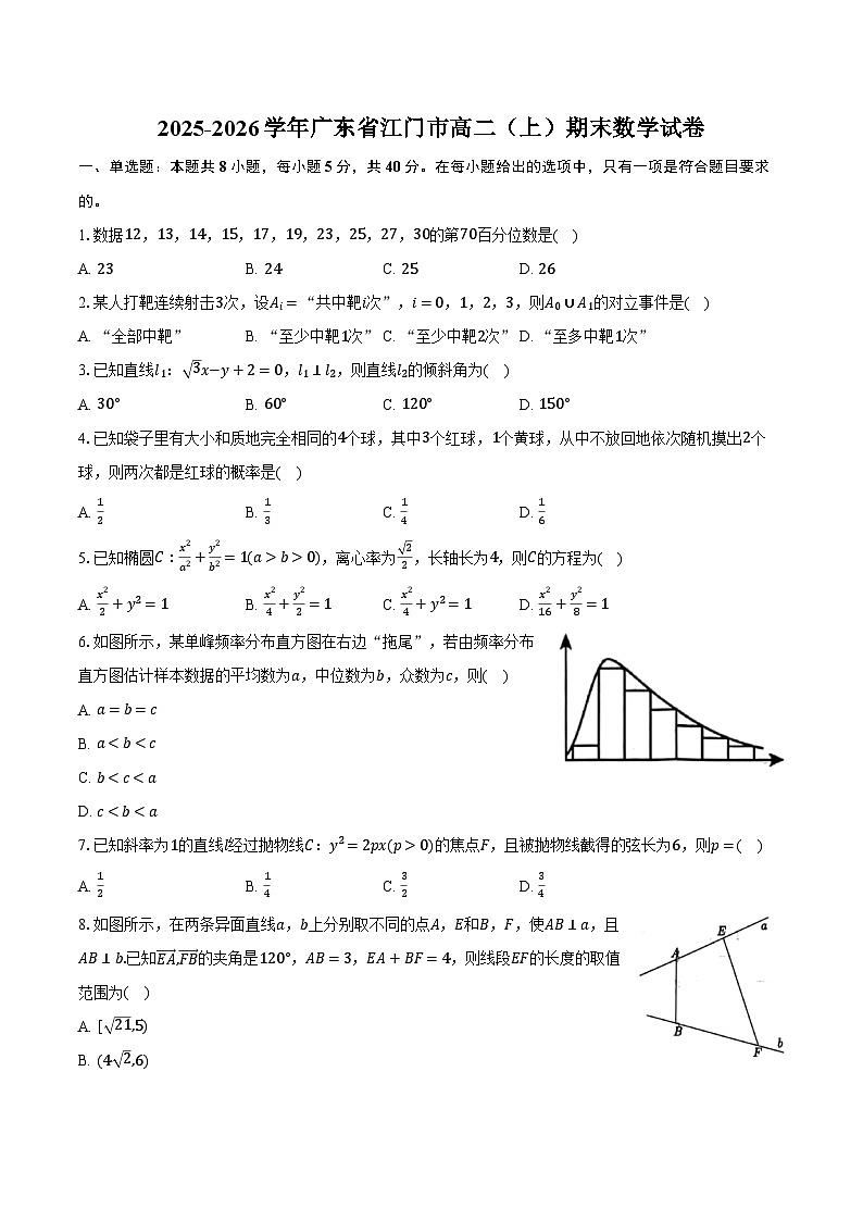 2025-2026学年广东省江门市高二（上）期末数学试卷（含解析）第1页