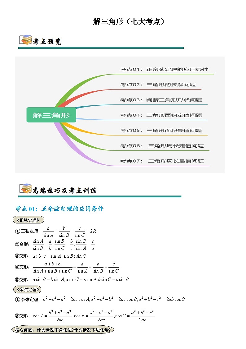 2026年高考数学二轮专题复习09  解三角形（七大考点）（原卷版）第1页