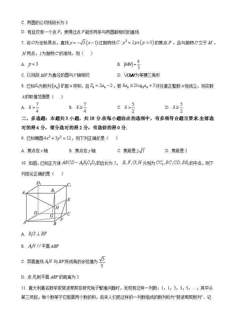 广西百色市普通高中2024-2025学年高二上学期期末教学质量调研测试数学试题  Word版无答案第2页