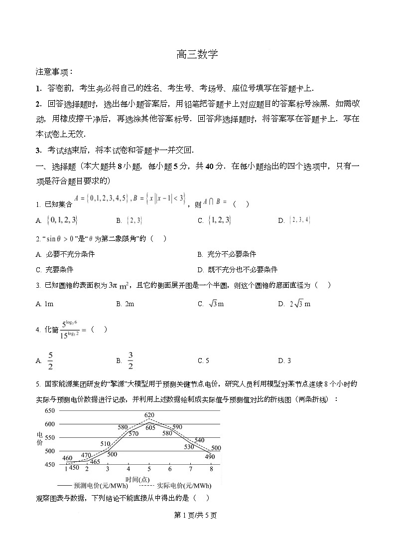 湖南新高考教学教研联盟2026届高三下学期3月第一次（二模）联考数学试题（原卷版）第1页