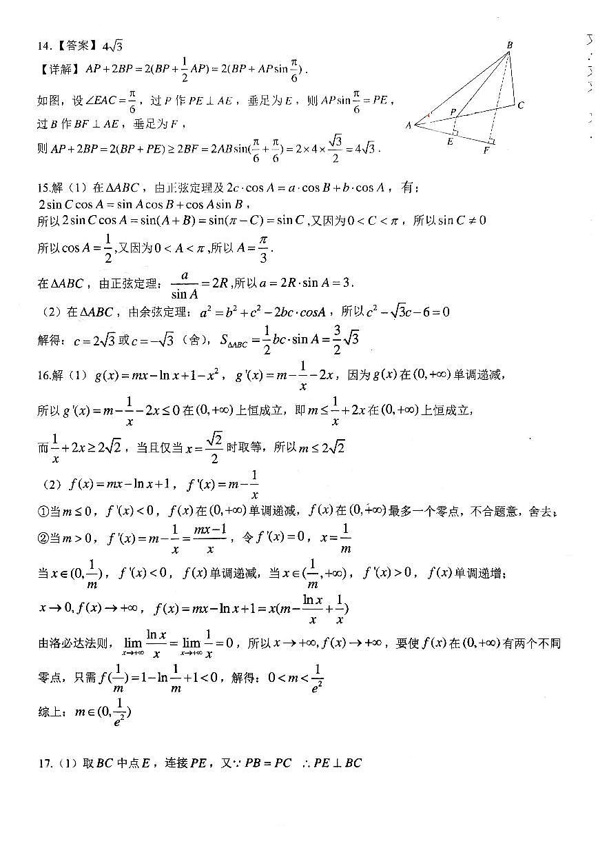 重庆西南大学附中高2026届高三下3月定时检测 数学答案第3页