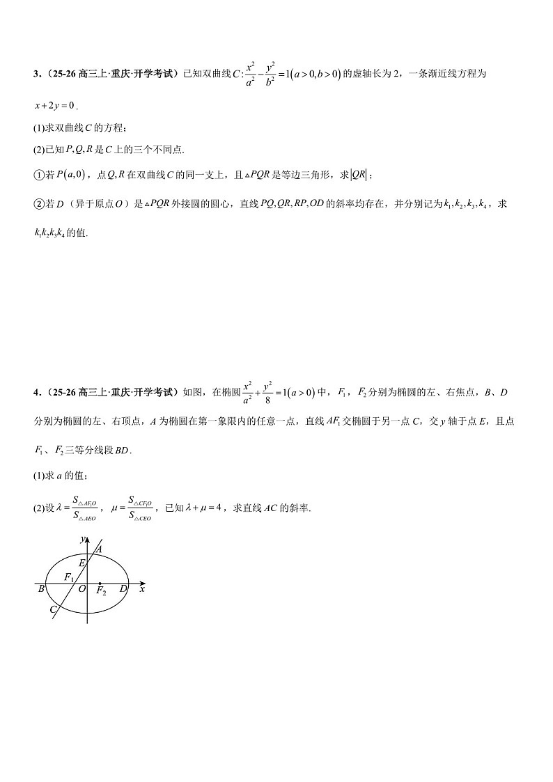2026年高三数学一轮复习题型专练——斜率问题、向量问题、三点共线问题专项训练（含答案）第2页