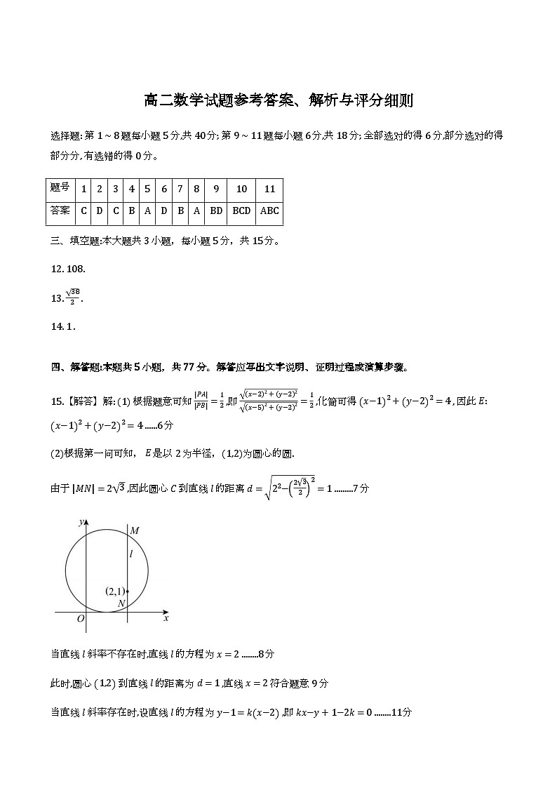 安徽省皖中地区2025-2026学年高二下学期开学考试数学参考答案、解析与评分细则第1页
