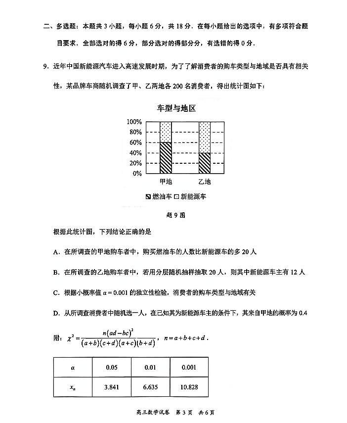 广东省梅州市高三总复习质检试卷（2026.3）数学第3页