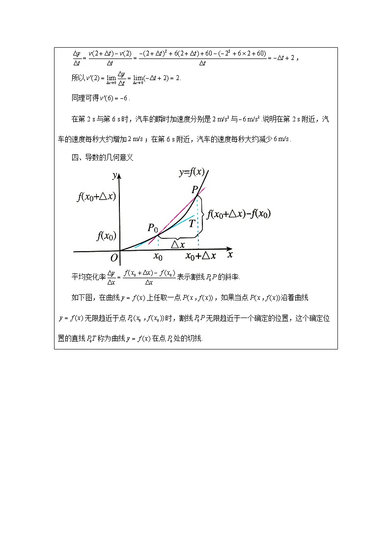 人教版 高中数学 选修第二册5.1.2导数的概念及其几何意义 表格式教案第3页