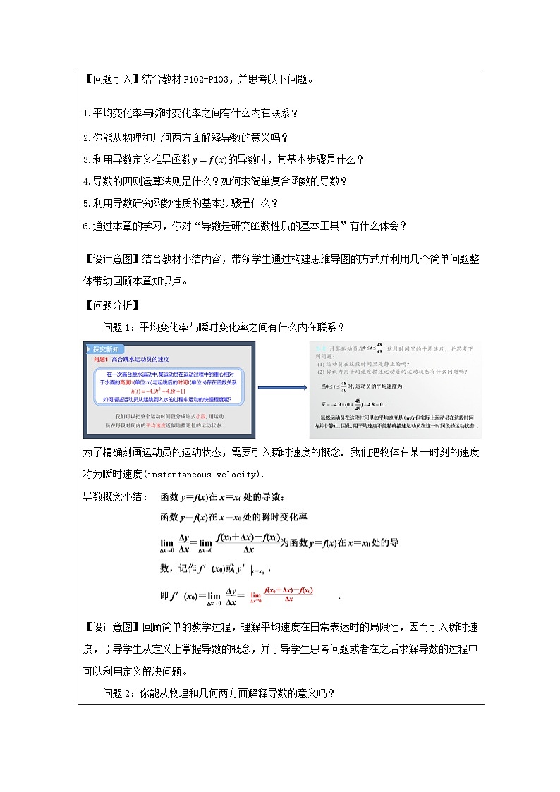 人教版 高中数学 选修第二册第5章 小结 表格式教案第2页