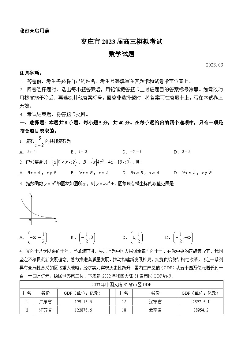 山东省枣庄市2023届高三下学期第二次模拟考试数学试题 附答案第1页