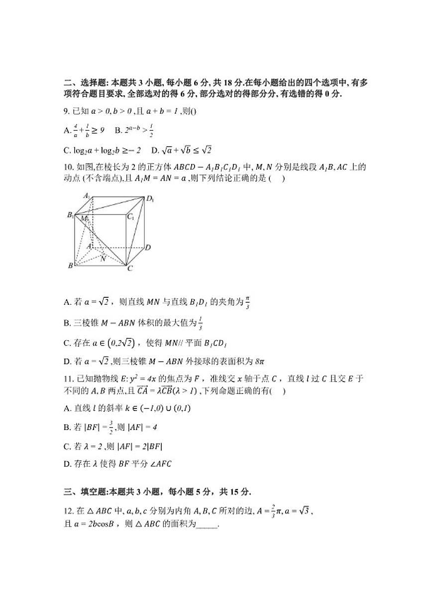 2025-2026学年湖南省长沙市第一中学高二下学期开学考试数学试题（含解析）第3页