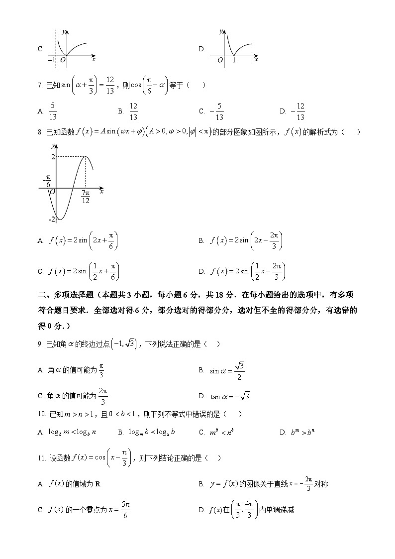 广东省广州市艺术中学高一上学期期末考试数学试卷（原卷版）-A4第2页
