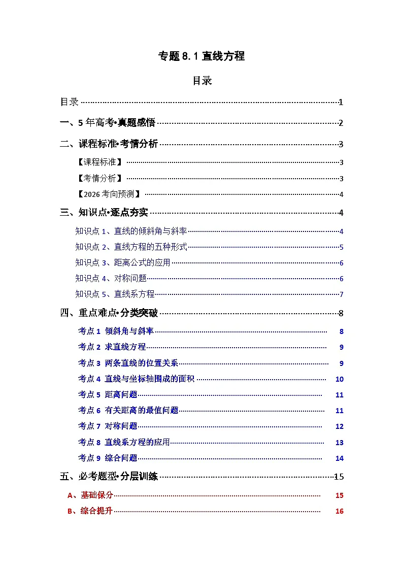 专题8.1 直线方程（九类核心考点精讲）(原卷版)第1页