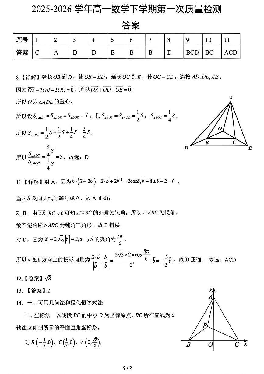 2026年3月安徽六安二中高一下学期第一次月考数学试卷参考答案第1页