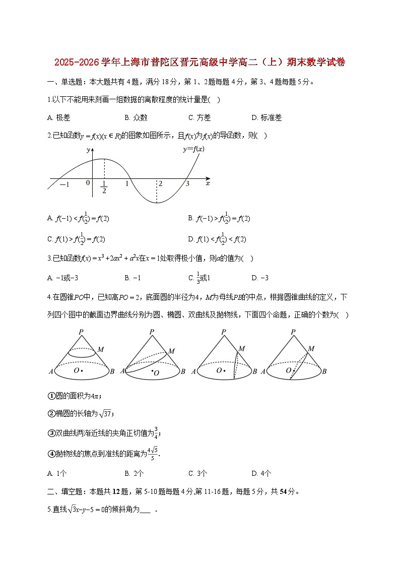 上海市普陀区晋元高级中学2025_2026学年高二上册期末数学试题（含答案）第1页