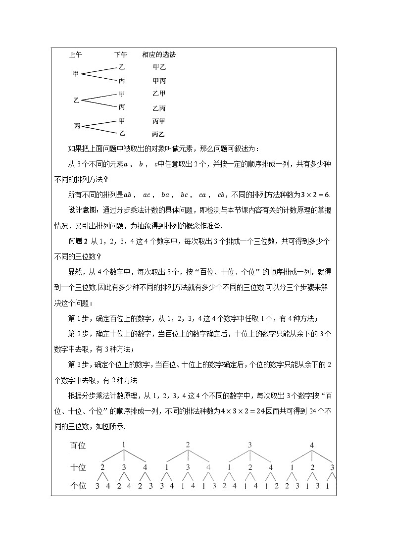 人教A版 高中数学 选修第三册6.2.1排列表格式教案第2页