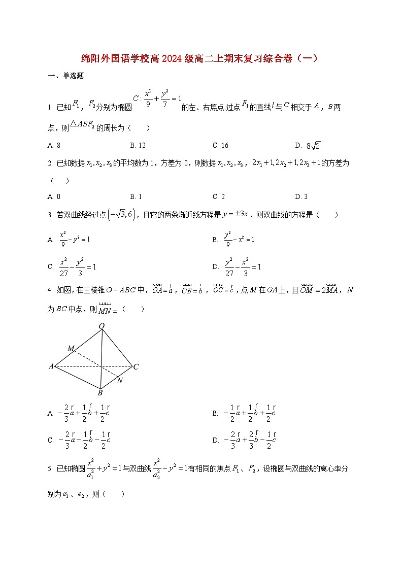 2025~2026学年四川省绵阳外国语学校高二上册期末数学复习试卷第1页
