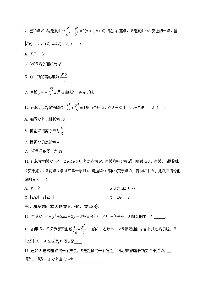 2025-2026学年湖北省黄冈市黄梅县育才高级中学高二上册12月月考数学试卷（空白卷）第2页